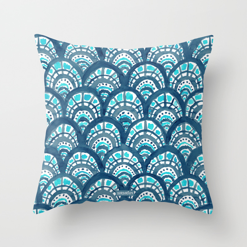 Jeweled Scales Mermaid Watercolor Throw Pillow By Barbraignatiev