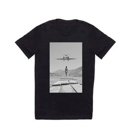 Steady As She Goes; aircraft coming in for an island landing black and white photography- photographs T Shirt
