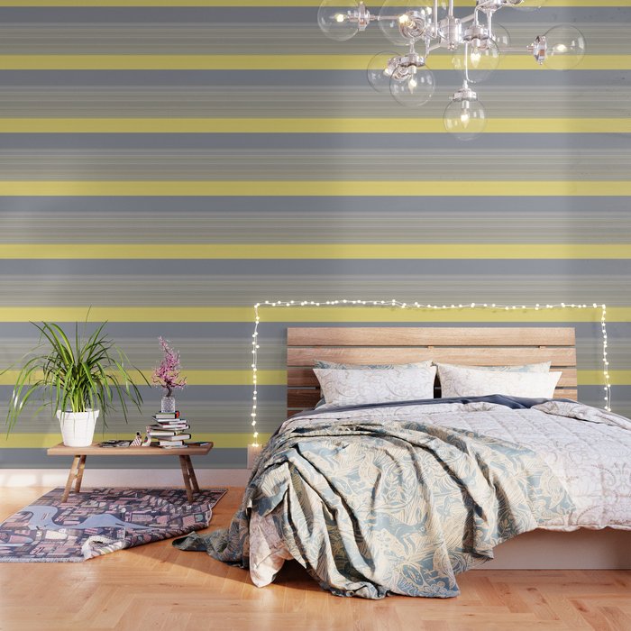 Soft yellow Grey Stripes Wallpaper