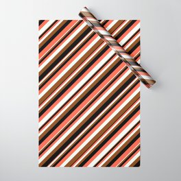 [ Thumbnail: Red, Mint Cream, Brown, and Black Colored Striped/Lined Pattern Wrapping Paper ]