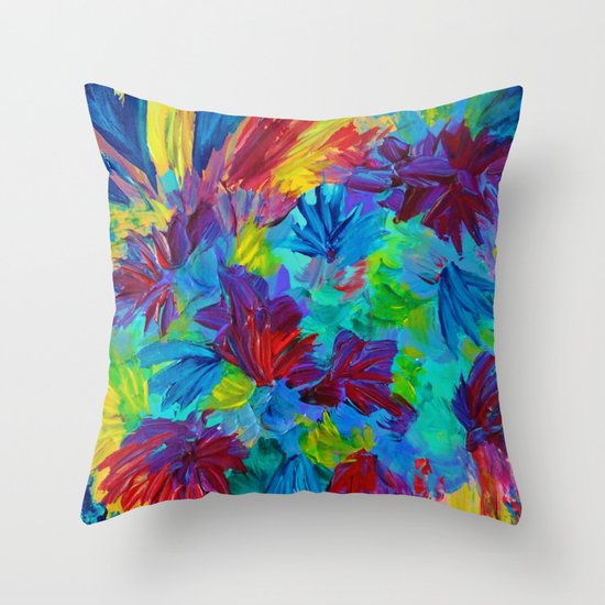 TUTTI FRUTTI - Fruit Punch Floral Bouquet Flowers Bright Bold Colorful Painting Romantic Rainbow Throw Pillow