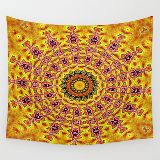 Lovely healing sacred Mandalas in yellow, orange, gold and red with a hint of white Wall Tapestry