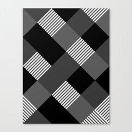 Diamond Plaid Stripes Harlequin Black White Gray Grey Canvas Print