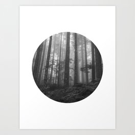 Black and White Circle Art - Foggy Forest  Photography No. 2 Art Print