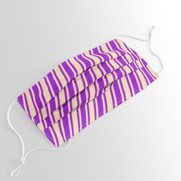 [ Thumbnail: Dark Violet and Beige Colored Pattern of Stripes Face Mask ]