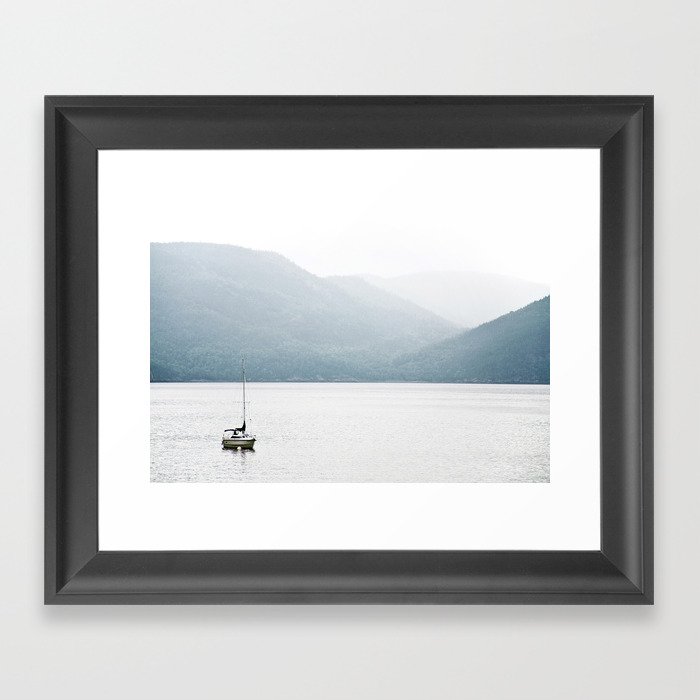 Boat and fog Framed Art Print
