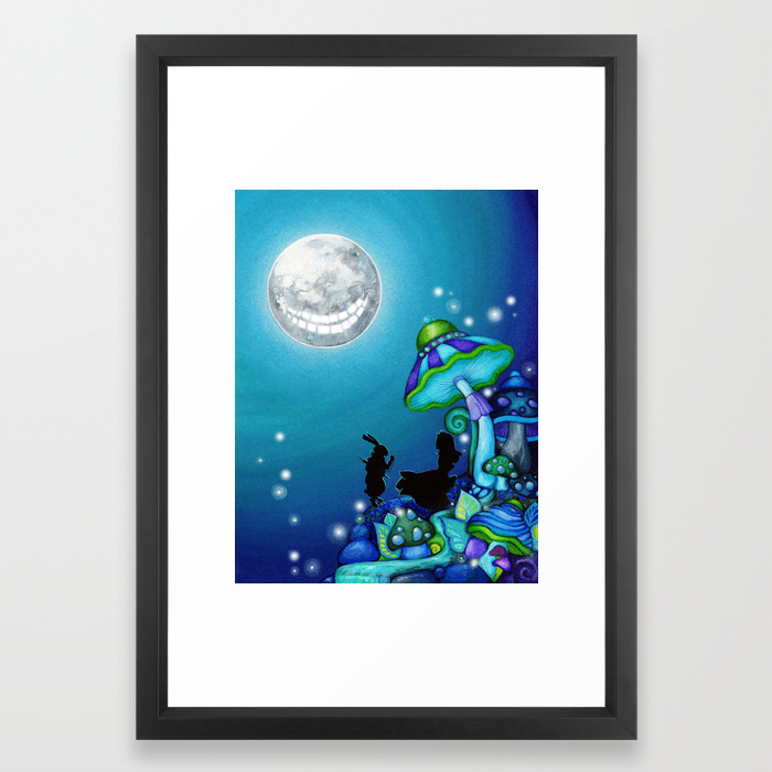 Alice In Wonderland And Cheshire Cat Framed Art Print By
