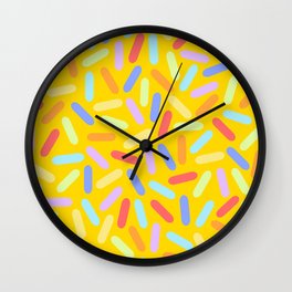 Dessert Digital Rainbow Sprinkles on Yellow Graphic Pattern Design Wall Clock