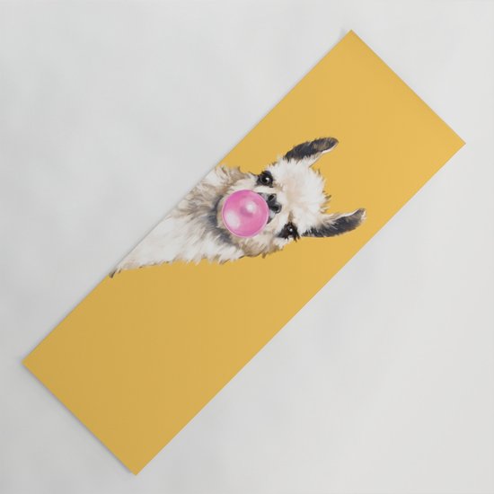 Bubble Gum Sneaky Llama In Yellow Yoga Mat By Bignosework Society6