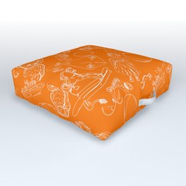Orange and White Toys Outline Pattern Outdoor Floor Cushion