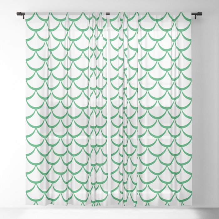 Green and White Mermaid Scales Sheer Curtain