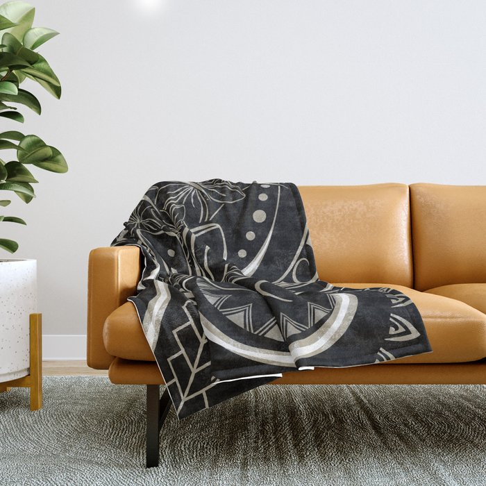 Polynesian Tribal Black And Gold Throw Blanket