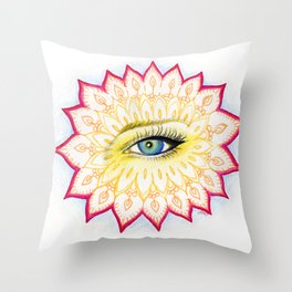 Flower eye mandala Throw Pillow