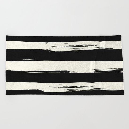 Trendy Black + Cream Stripes Beach Towel