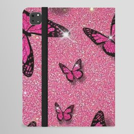 Cute Pink Butterfly on Glitter Aesthetic Background iPad Folio Case