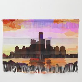 Detroit Skyline at Sunset  Wall Hanging