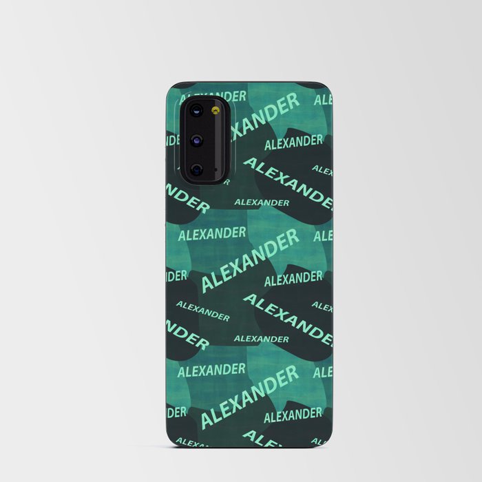 seamless pattern with the name Alexander in blue colors and watercolor texture Android Card Case