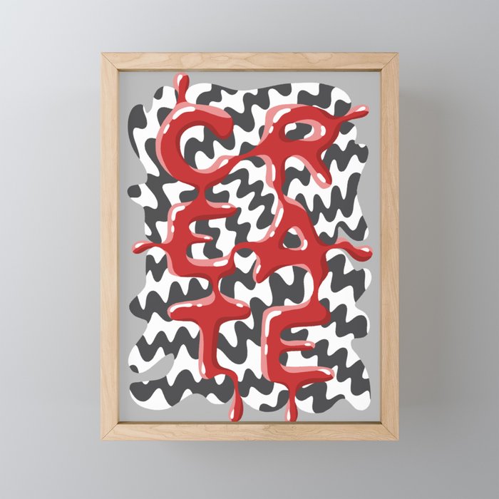 CREATE Slogan | Digital Hand-drawn Text  Framed Mini Art Print