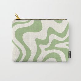 Retro Liquid Swirl Abstract Pattern Light Sage Green and Cream Carry-All Pouch