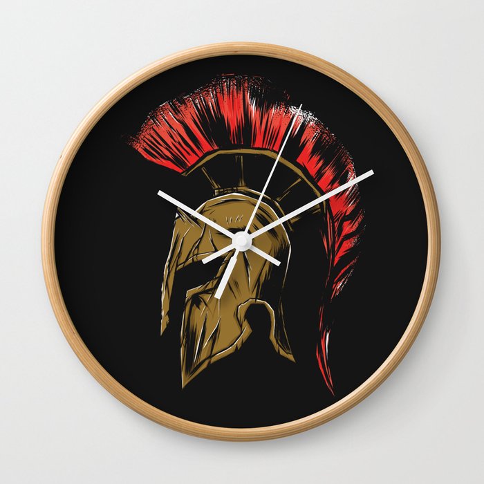 Spartan Helmet Illustration  Wall Clock