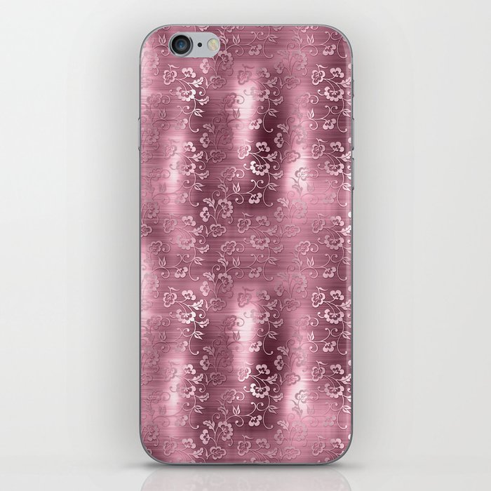 Pink Floral Brushed Metal Texture iPhone Skin