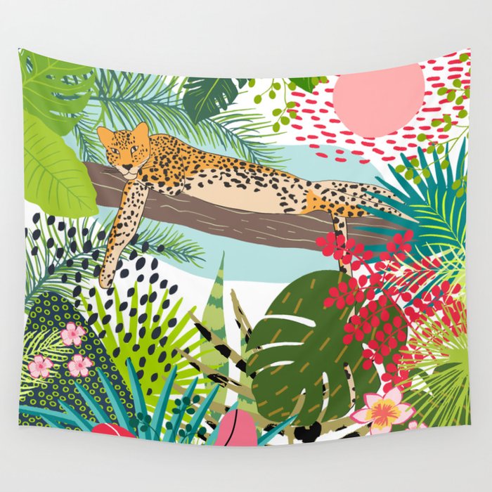 Colorful Jungle Cheetah Print Wall Tapestry