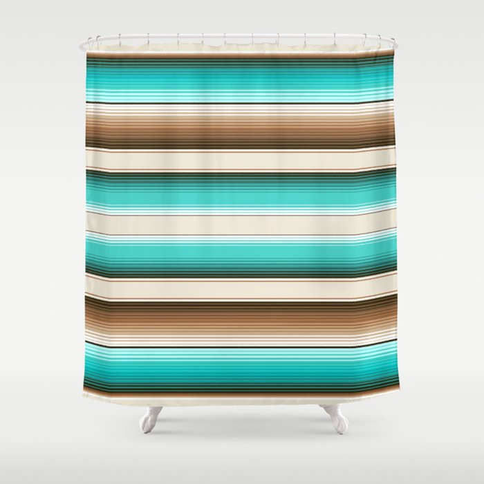Teal, Brown and Navajo White Southwest Serape Blanket Stripes Shower Curtain