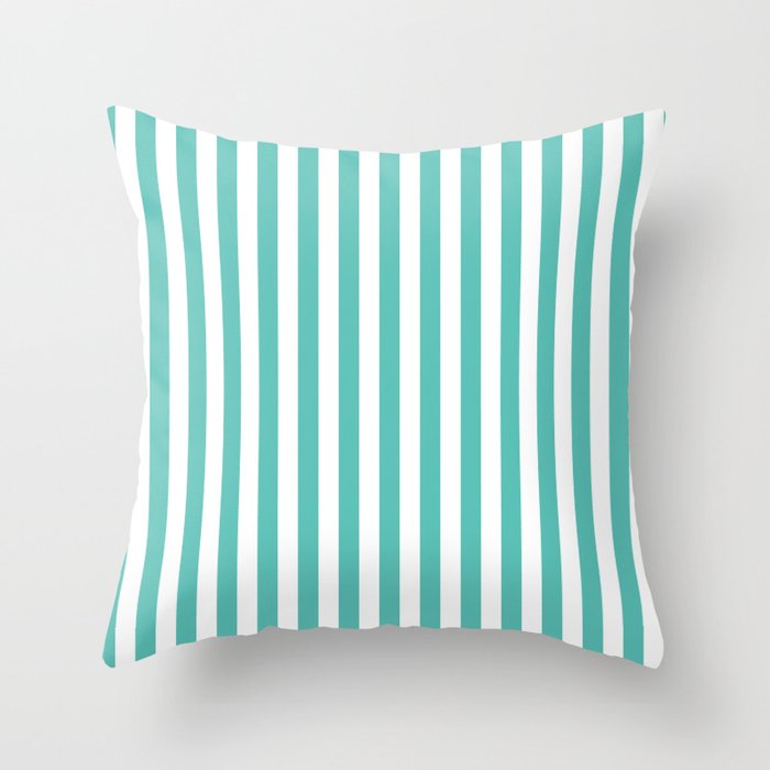 Middle blue green stripes pattern Throw Pillow