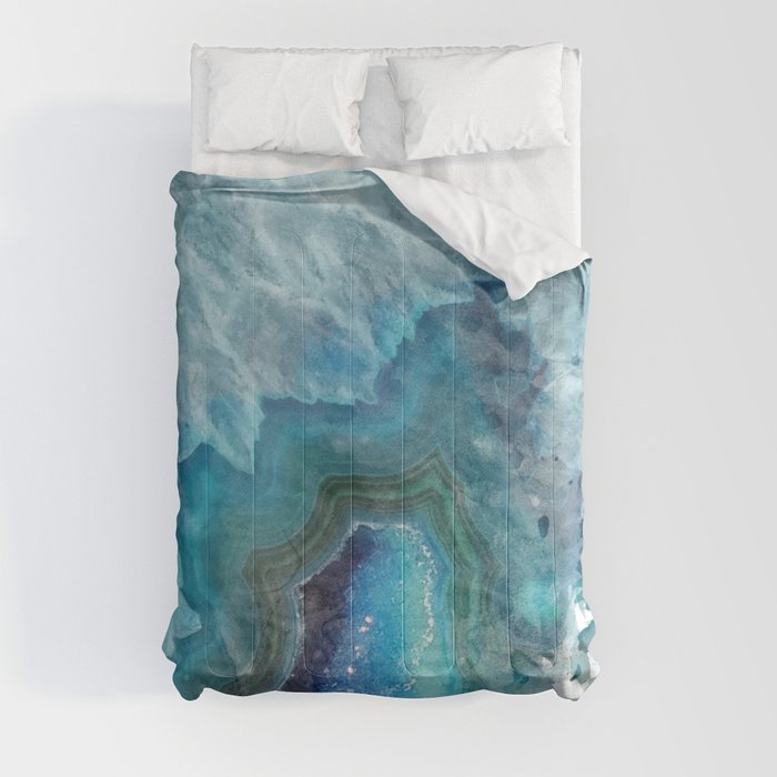 Blue Watercolor Agate Geode Print Comforter