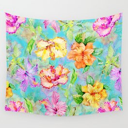 Tropical Summer Pastel Hibiscus Wall Tapestry