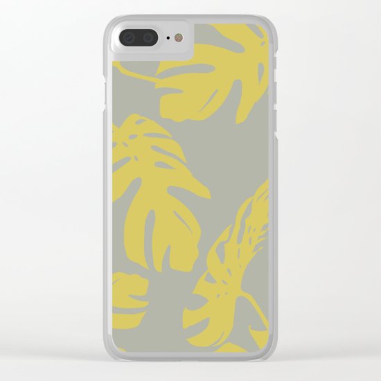 Simply Mod Yellow Palm Leaves on Retro Gray Clear iPhone Case