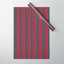 [ Thumbnail: Crimson and Dark Slate Gray Colored Lines Pattern Wrapping Paper ]