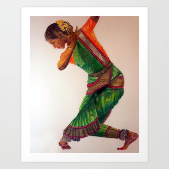 INDIAN DANCE - colour pencil Art Print