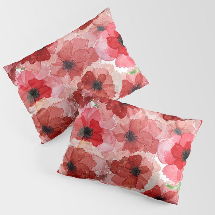 Pressed Poppy Blossom Pattern Pillow Sham
