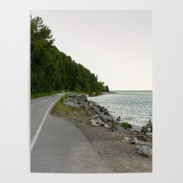 Lake Michigan and a Bicycle only Highway on Mackinac Island Poster