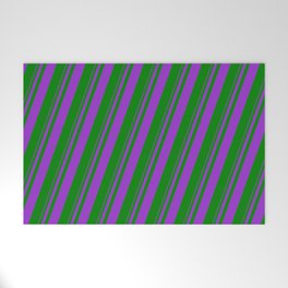 [ Thumbnail: Dark Orchid & Green Colored Lined/Striped Pattern Welcome Mat ]