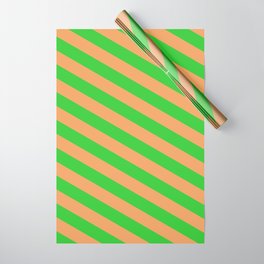 [ Thumbnail: Brown & Lime Green Colored Lines/Stripes Pattern Wrapping Paper ]