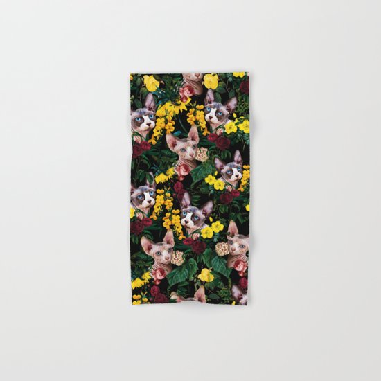 Floral and Sfenks Cat Pattern Hand & Bath Towel