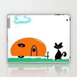 Mr Miffed black cat and the Retro 50s caravan, midcentury Laptop & iPad Skin