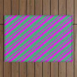 [ Thumbnail: Fuchsia and Sea Green Colored Stripes/Lines Pattern Outdoor Rug ]