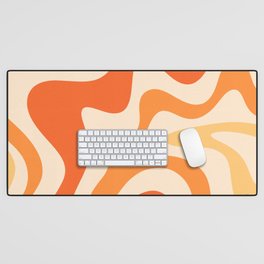 Retro Liquid Swirl Abstract Pattern Square Tangerine Orange Tones Desk Mat