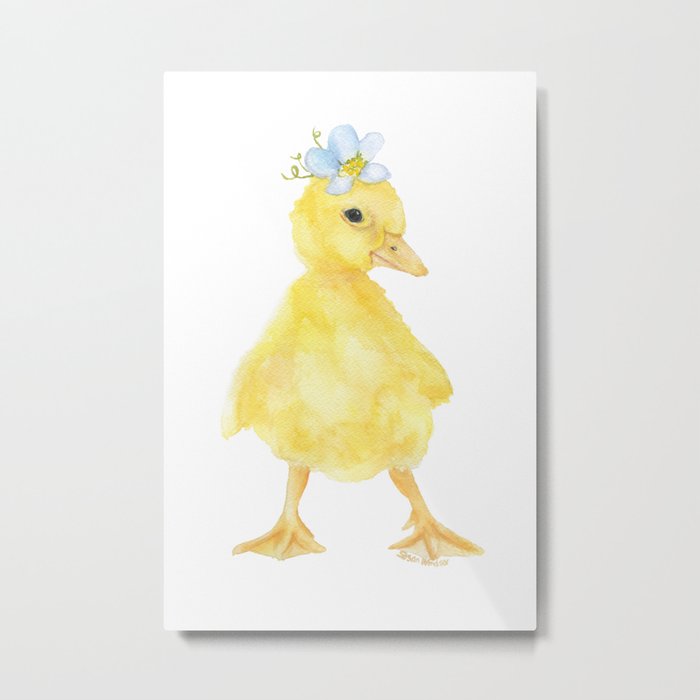 Yellow Duckling Flower Watercolor Metal Print