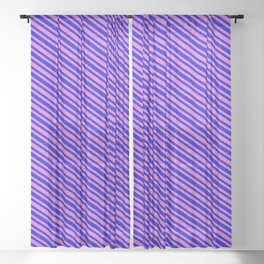 [ Thumbnail: Orchid & Blue Colored Striped Pattern Sheer Curtain ]