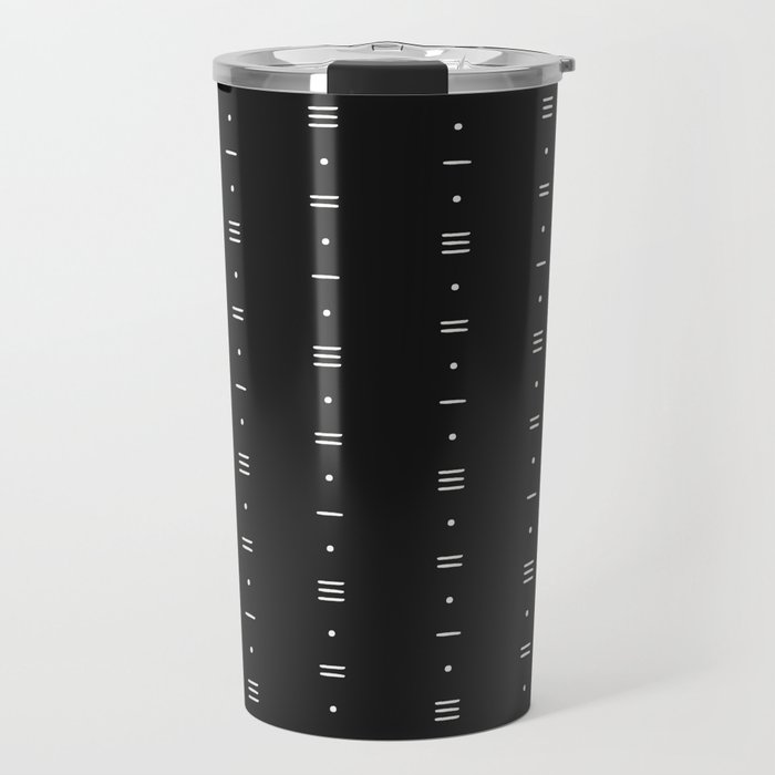 Dashes & Dots - Minimalist Line Pattern - Black Travel Mug