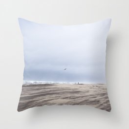 Bird in Flight Over Grayland Beach, Washington Throw Pillow
