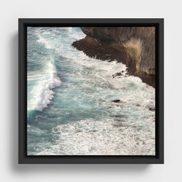 Foamy Ocean Waves At The Cliff Side Framed Canvas