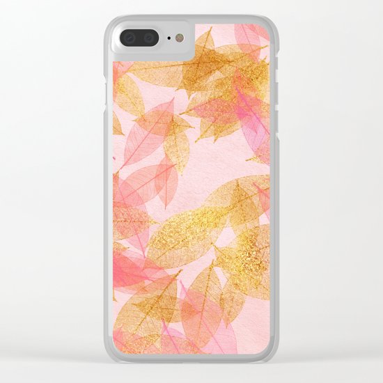 Autumn-world- gold leaves on pink Clear iPhone Case