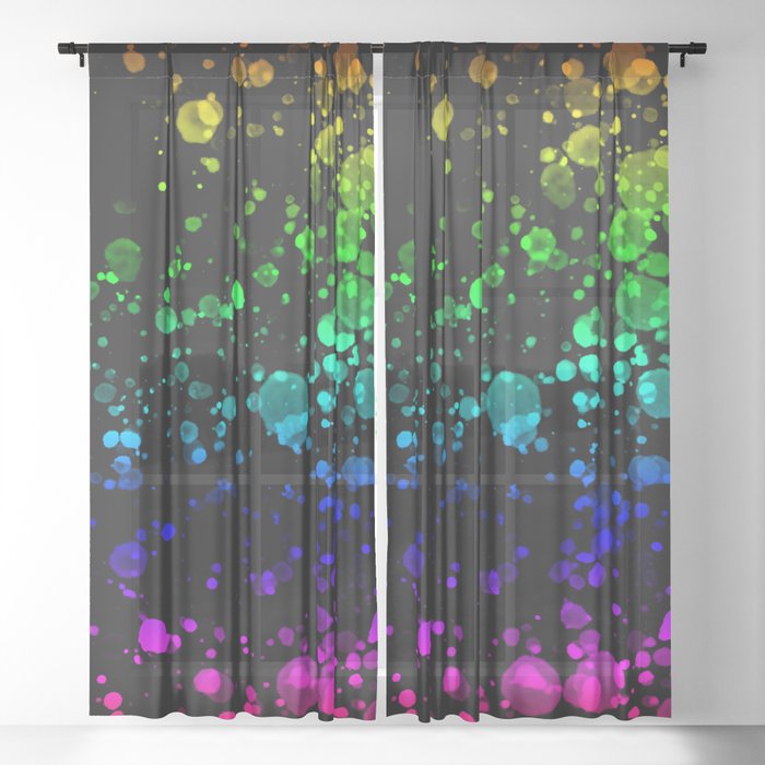 Paint Droplets on Black Background Sheer Curtain