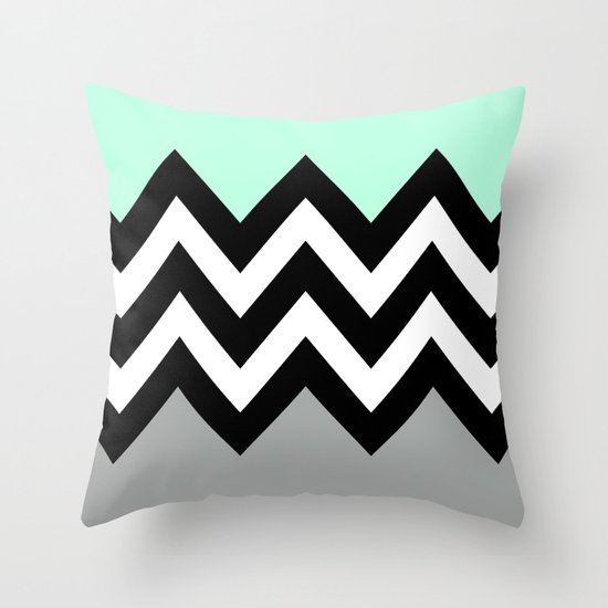DOUBLE COLORBLOCK CHEVRON {MINT/BLACK/GRAY} Throw Pillow