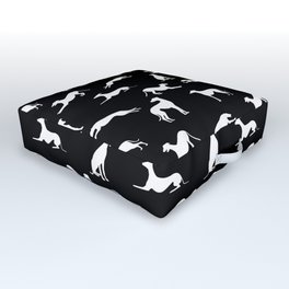 Greyhound Silhouettes White on Black Outdoor Floor Cushion